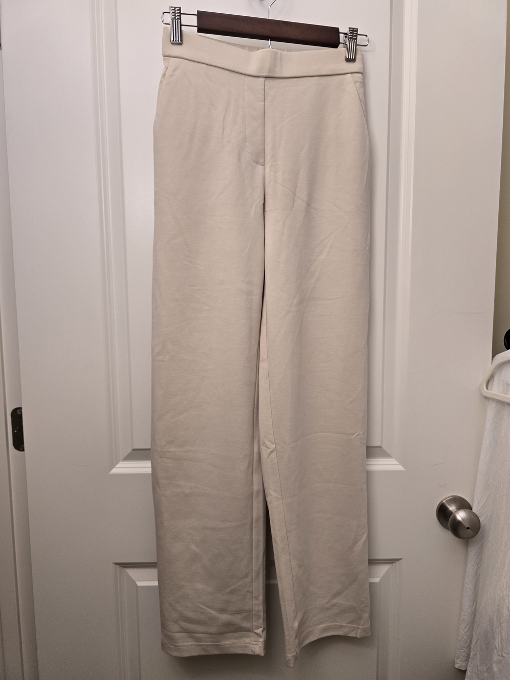 OGL Cream Drapey Mid rise Wide Leg Pull-On Pants